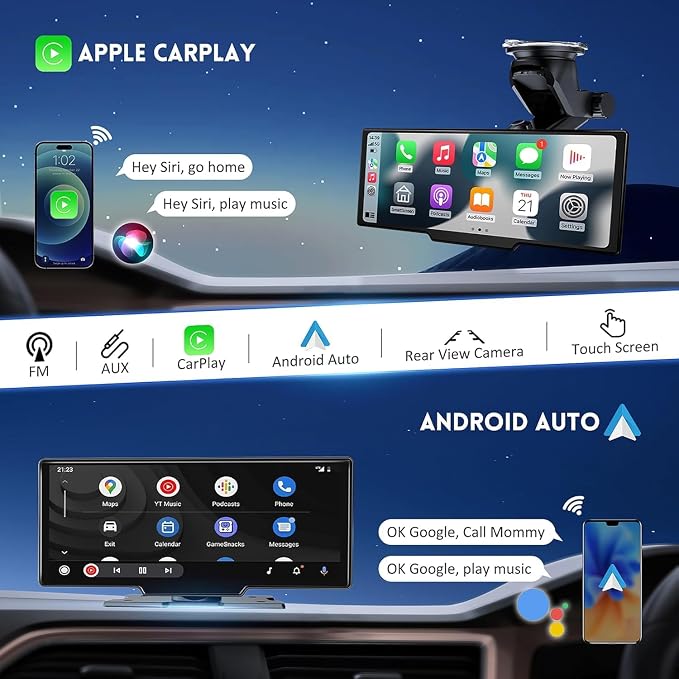 10.26" Wireless Carplay Screen, Portable Car Play & Android Auto Screen - Image 2