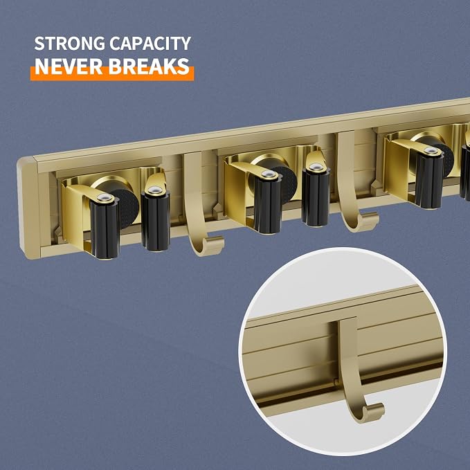 Broom Holder Wall Mount Mop and Broom Hanger Wall Mounted Garage Storage Rack - Image 2