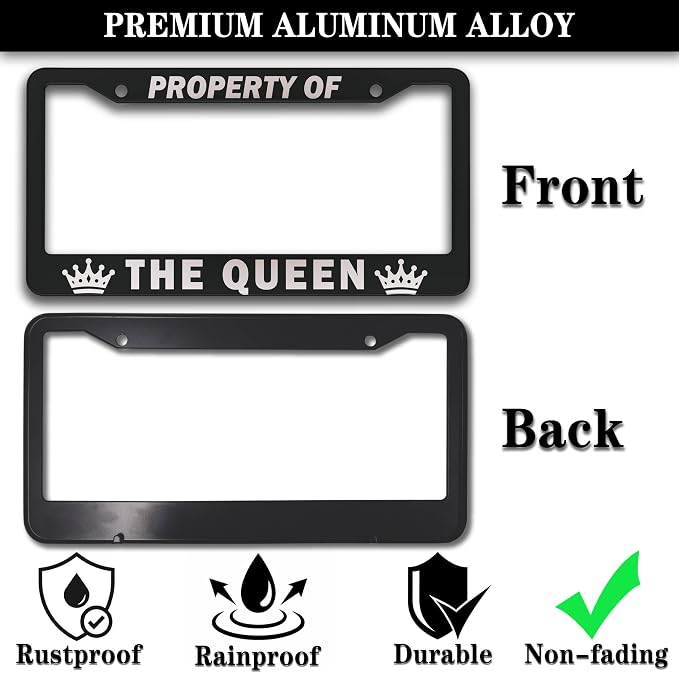 License Plate Frame Black and White License Plate Holder Property of The Queen - Image 3