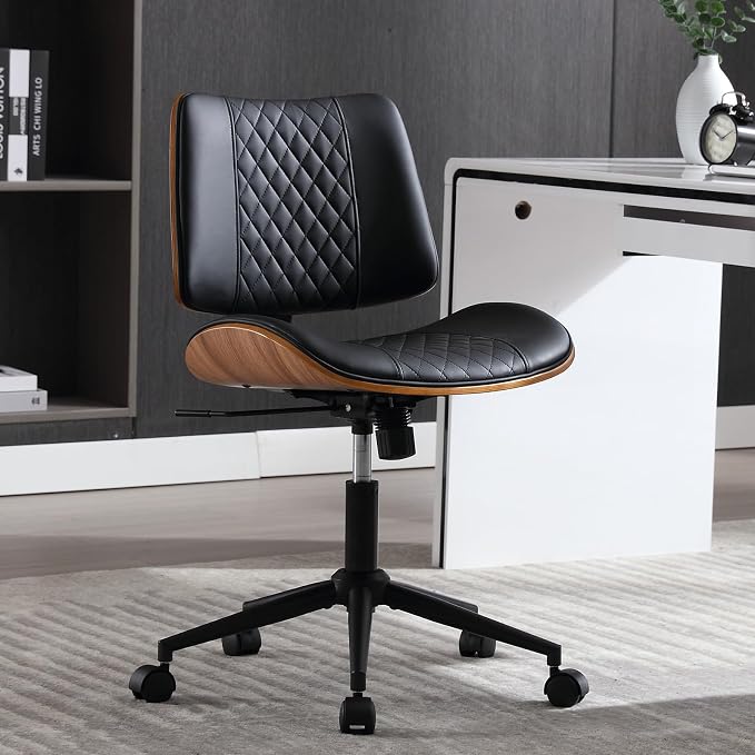 Home Office Chair No Arms with Wheels, Adjustable Height Small Desk Chair by BERYTH