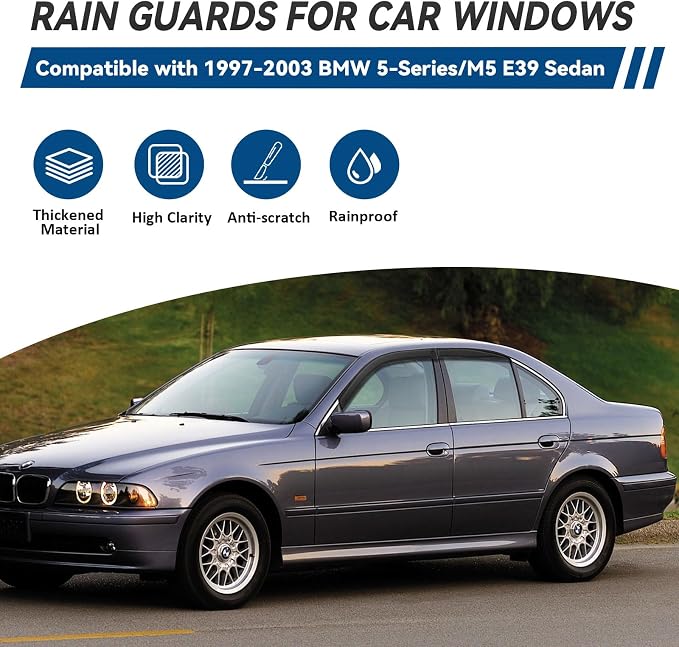 4pcs Front+Rear Smoke Tint Sun/Rain Guard Outside Mount Tape-On Vent Window - Image 2