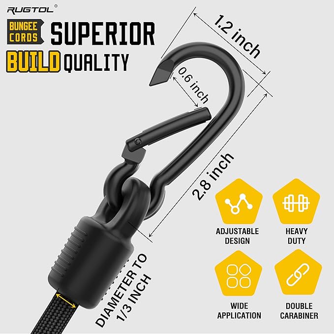 Adjustable Bungee Cords with Hooks, 6 Pack Heavy Duty Outdoor Carabiner Bungee - Image 7