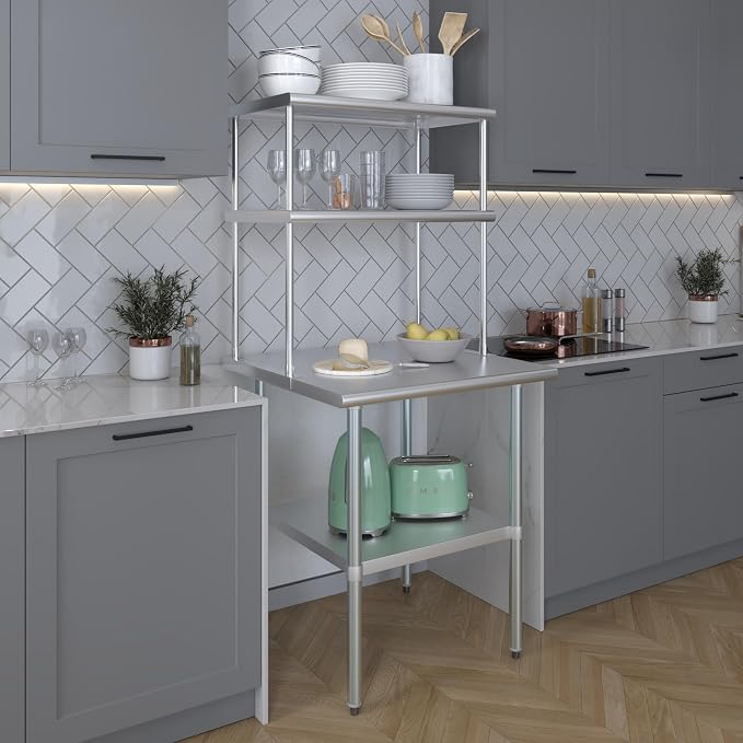 Amgood Stainless Steel Work Table Double Tier Overshelf | Metal Kitchen Prep - Image 6