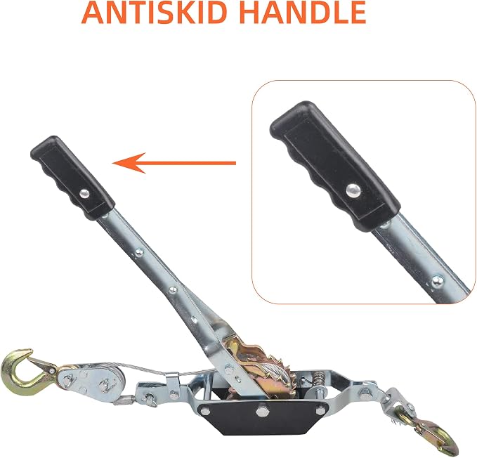 2 Ton Heavy Duty 2 Hook Steel Cable Dual Gear Power Puller Come Along Chain - Image 4