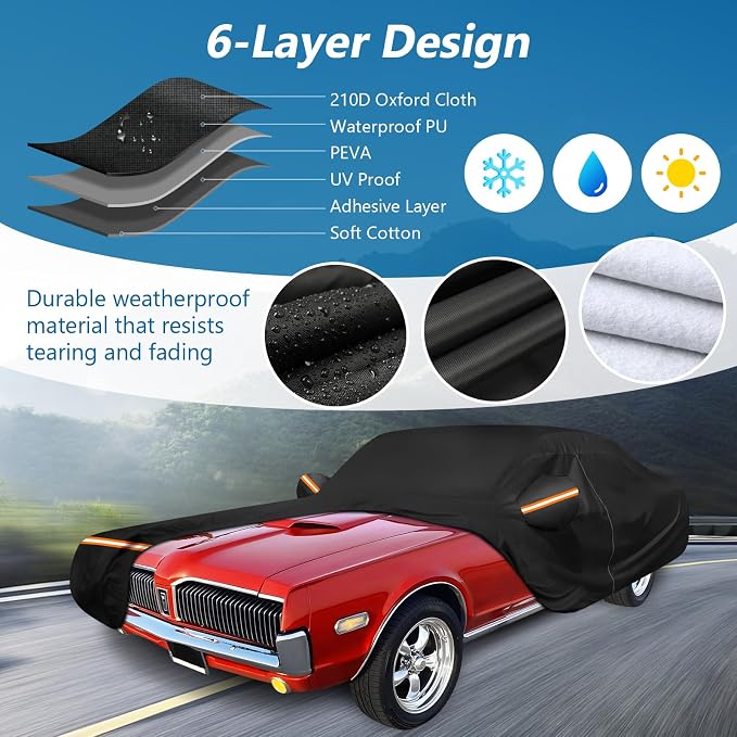 Car Cover for Mercury Cougar 1967-1973, Waterproof 210D Oxford Cloth and Cotton - Image 2