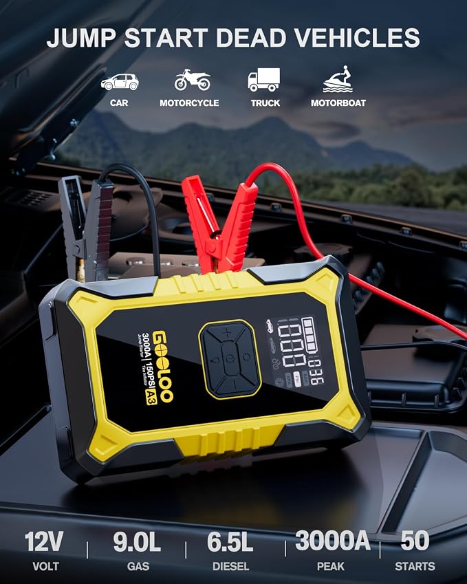 GOOLOO A3 Jump Starter with Air Compressor, 3000A Portable Car Battery Jumper - Image 2