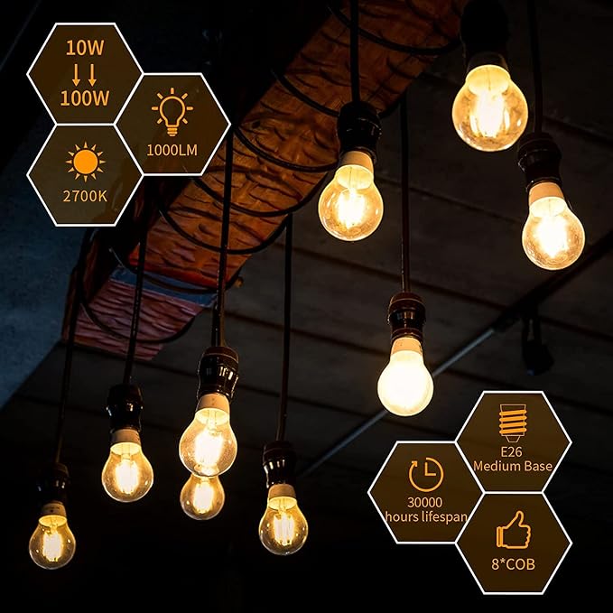 LED Edison Bulb 4W, Antique 40W Vintage Edison Bulb, E26 Light Bulb Non - Image 7