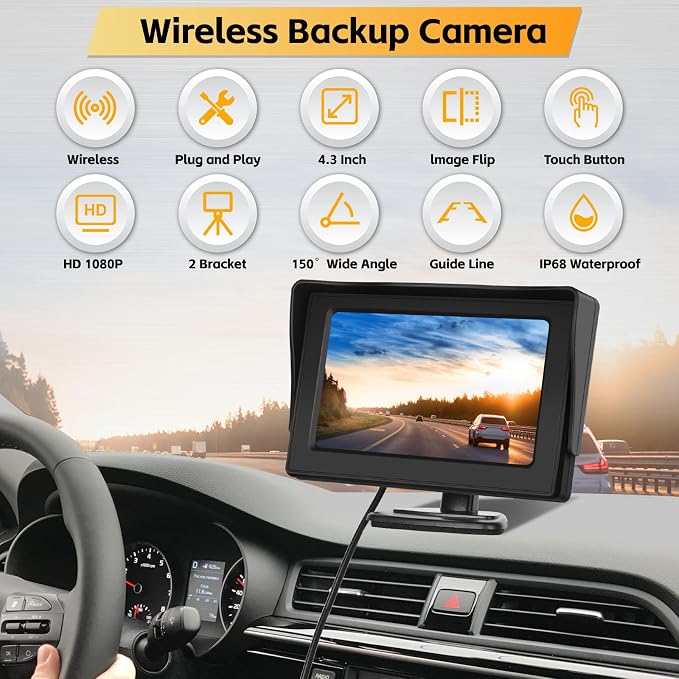 Hikity Wireless Backup Camera System 4.7 Inch Car Monitor Kit HD 1080P License - Image 4