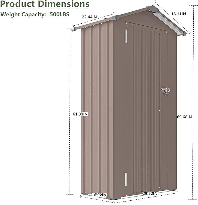 2.5x1.4 FT Outdoor Storage Shed, Small Metal Garden Shed - Image 5