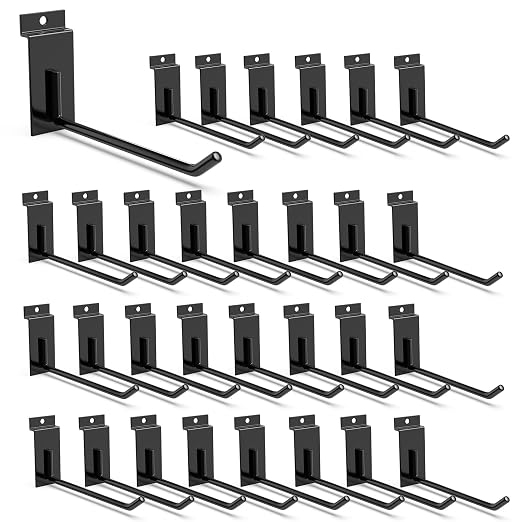 3-H Slatwall Accessories 30 Pack, 6 Inch Slatwall Hooks & Hangers, Heavy Duty by 3-H