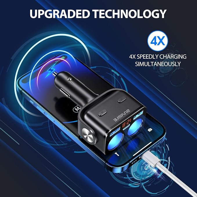 Car Cigarette Lighter Splitter, BUVAYE 12V/24V Dual Cigarette Lighter Adapters - Image 2