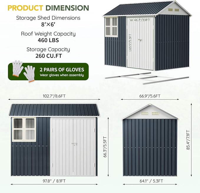 Breezz 6X8FT Outdoor Steel Storage Shed - Image 2