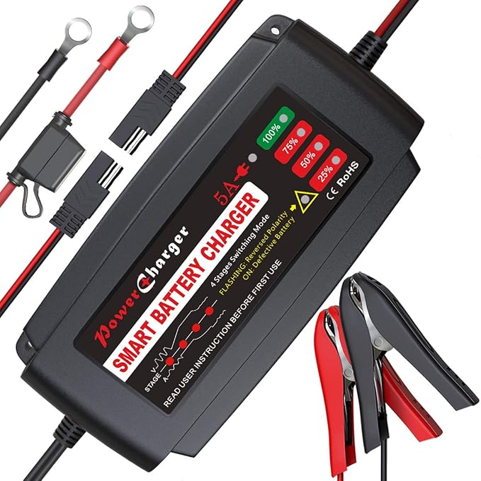 BMK 12V 5A Smart Battery Charger Portable Battery Maintainer by BMKBLUEMICKEY