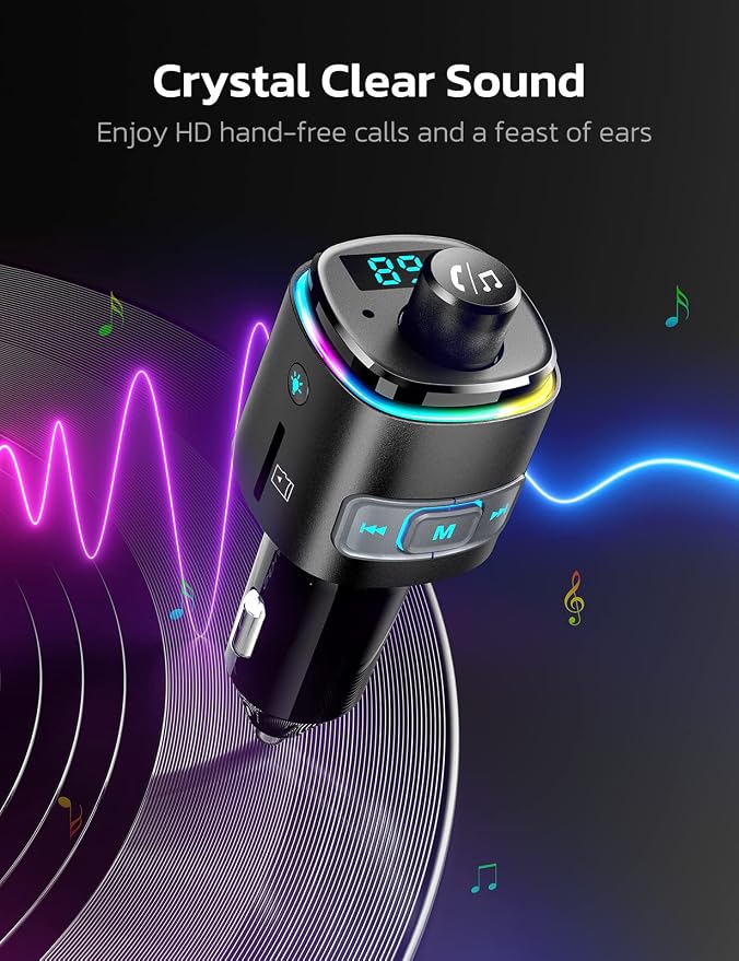 Nulaxy Bluetooth FM Transmitter, QC3.0 Fast Charge Bluetooth Car Adapter - Image 5