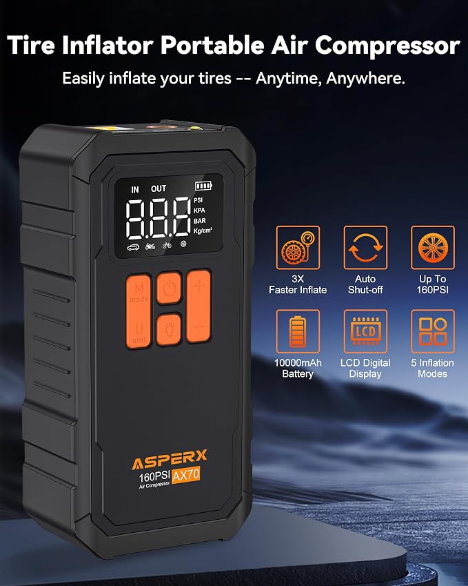 Tire Inflator Portable Air Compressor- 160PSI & 10000mAh Portable Air Pump - Image 2