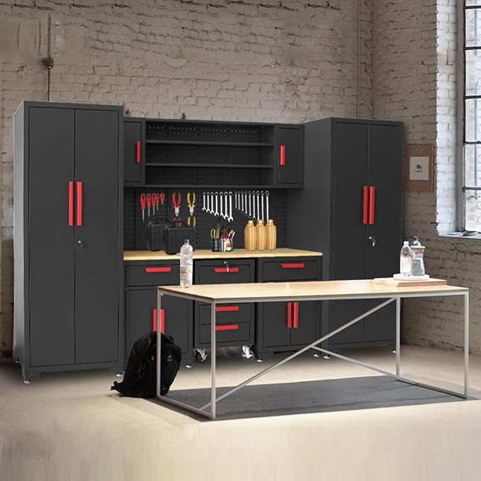 Torin Garage Storage Cabinets System, 8-Pcs Workshop Cabinet Set in Black - Image 2