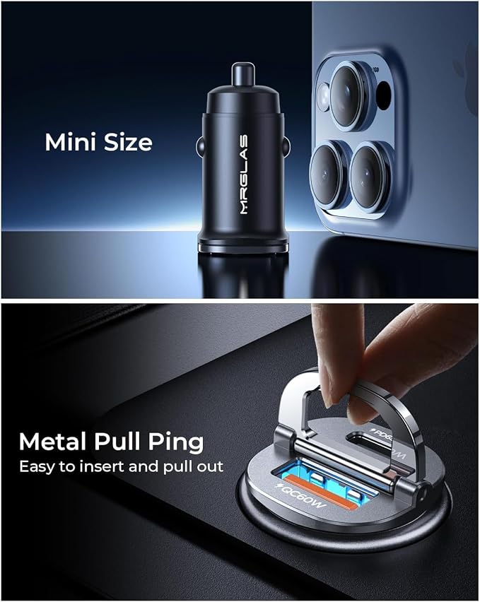 MRGLAS 125W USB C Car Charger, Mini Metal USB C Car Adapter Fast Charging PD65W - Image 4