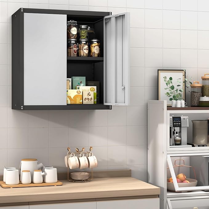 GREATMEET Metal Wall Cabinet, Wall Mounted Garage Cabinet, Locking Metal - Image 4