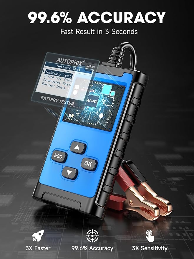 AUTOPHIX BAS100 Car Battery Tester, 12V 24V Load Tester, 100-2000 CCA Digital - Image 4