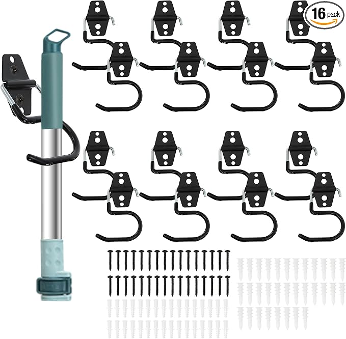 16 Pack Metal Broom Hooks, Heavy Duty Garage Holder Wall Mount, S Type by Tlence