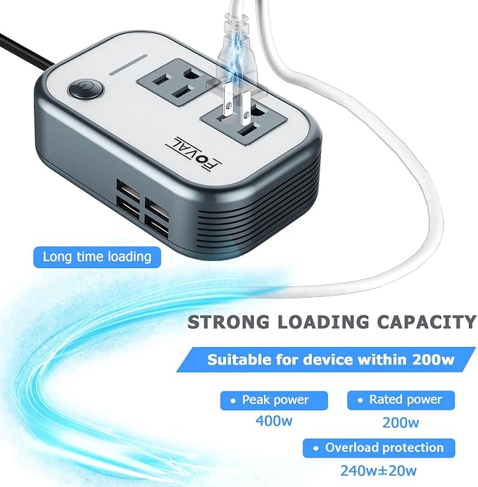 200W Car Power Inverter, FOVAL 12V DC to 110V AC Car Inverte - Image 3