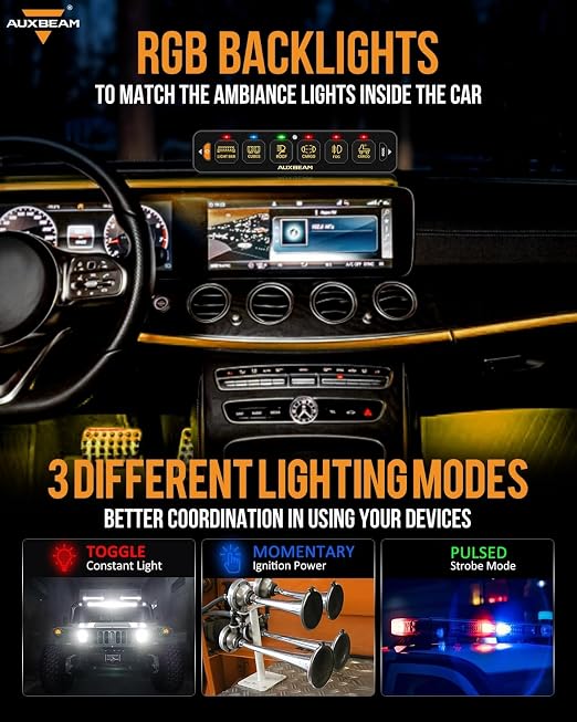 Auxbeam 6 Gang Slim Switch Panel Bluetooth RGB AS-600 - Image 5