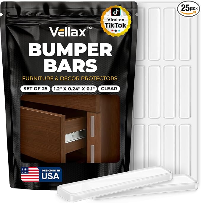 25 Door Slam Bumper Bars – Self-Adhesive Silicone Silencer Strips, Anti-Slam by Vellax