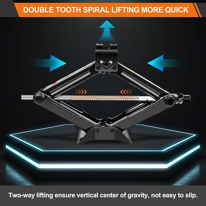 Car Jack Kit - Scissor Car Jack Max 2 Ton Capacity Portable Emergency Tire - Image 7