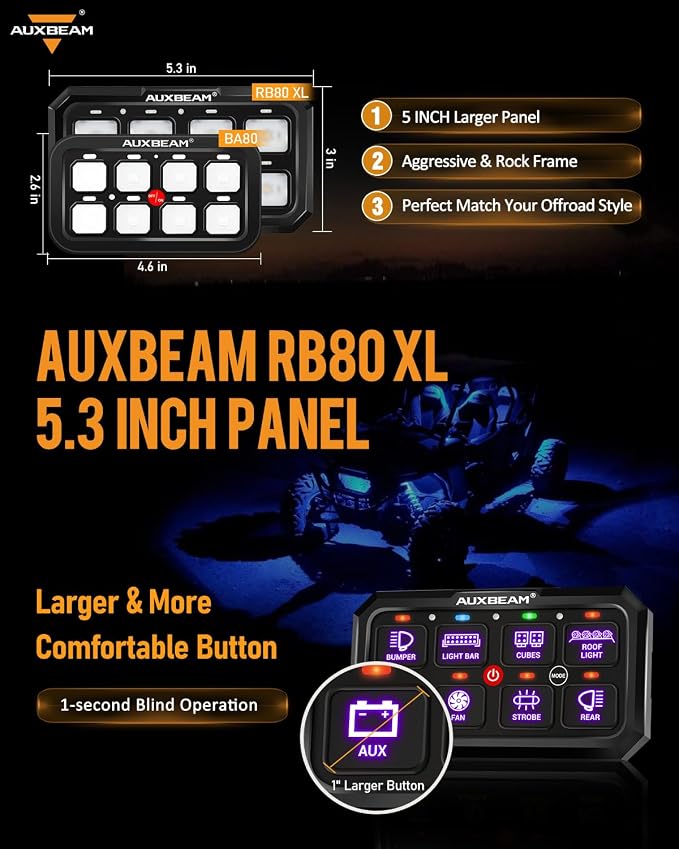 Auxbeam RGB 8 Gang Switch Panel 5.3 Inch RB80 XL - Image 2