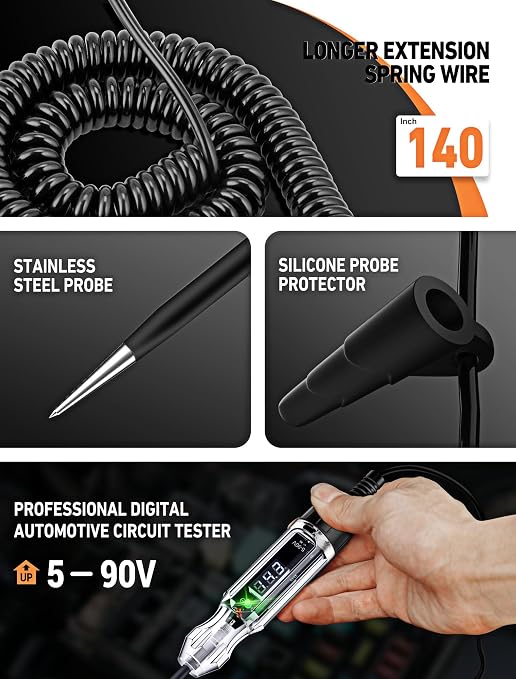 Automotive Test Light, Heavy Duty 5-90V Digital LED Electrical Tester, Circuit - Image 4