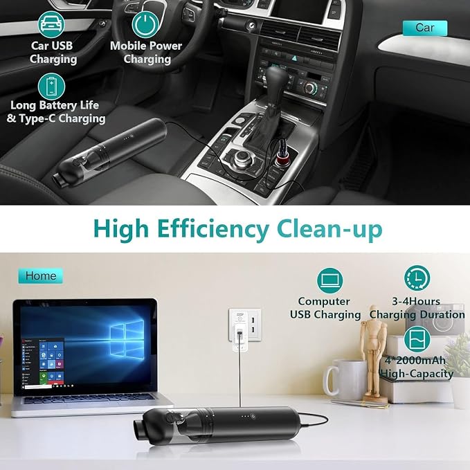 Car Vacuum Portable Cordless, 4-in-1 Handheld Vacuums Cordless, 000PA Strong - Image 2