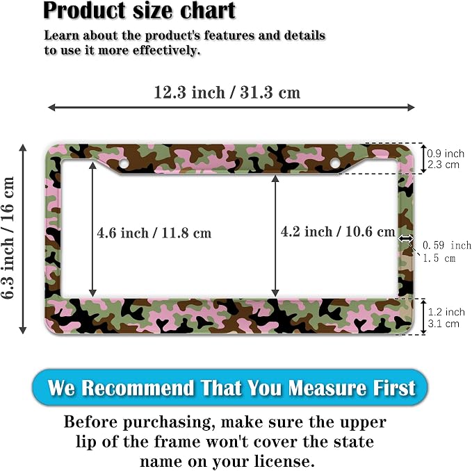 License Plate Protector Multicolor License Plate Frames Pink Camouflage Camo - Image 2