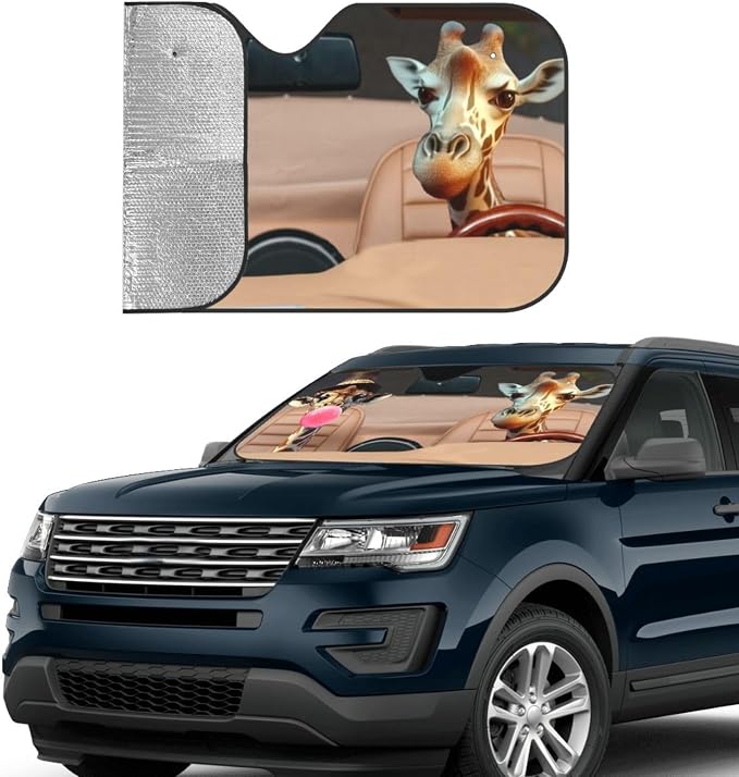 Funny Giraffe Car Sun Shade Windshield Sunshade Foldable Front Window Shield - Image 4