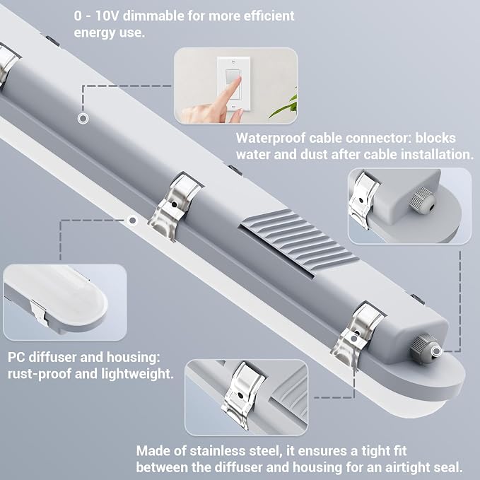 JTT 8FT LED Vapor Tight Light 120/100/80W Tunable, 18000lm LED Vapor Proof - Image 3
