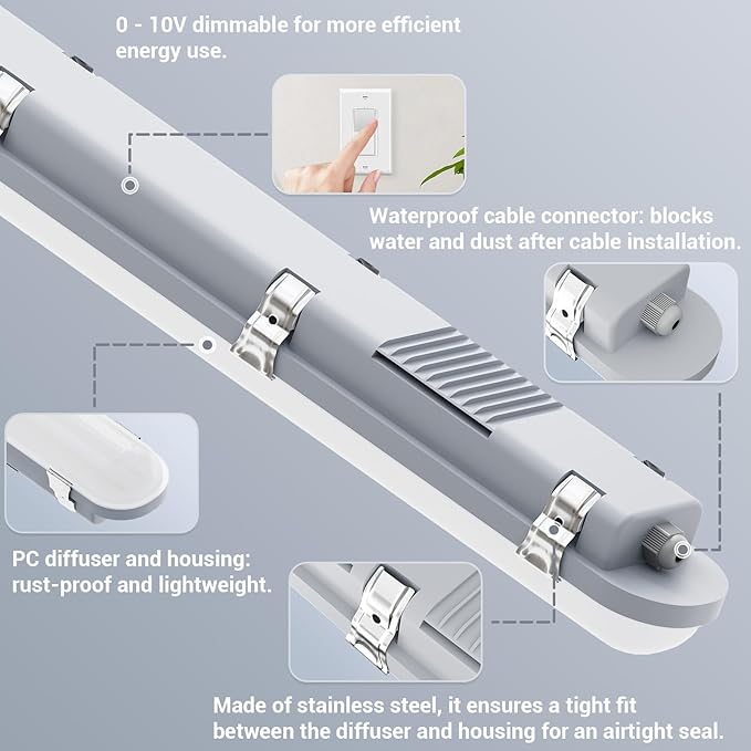 JTT 8FT LED Vapor Tight Light 120/100/80W, 5000K/4000K/3000K Vapor Proof - Image 3