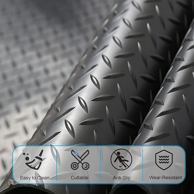 OrangeStar 4 x 6 Ft Garage Floor Mat, Diamond Plate PVC Garage Flooring Roll - Image 2