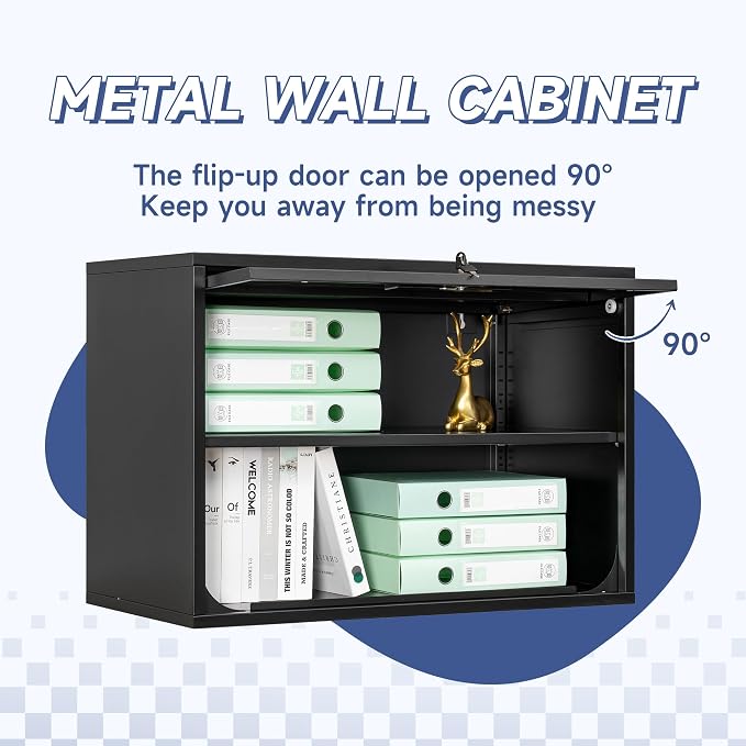 Metal Wall Cabinet with Locking Door and Shelf, Hanging Garage Cabinets with - Image 4