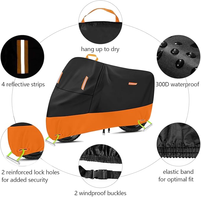 Powersports Vehicle Covers Black & Orange Waterproof Motorcycle Cover - Image 4