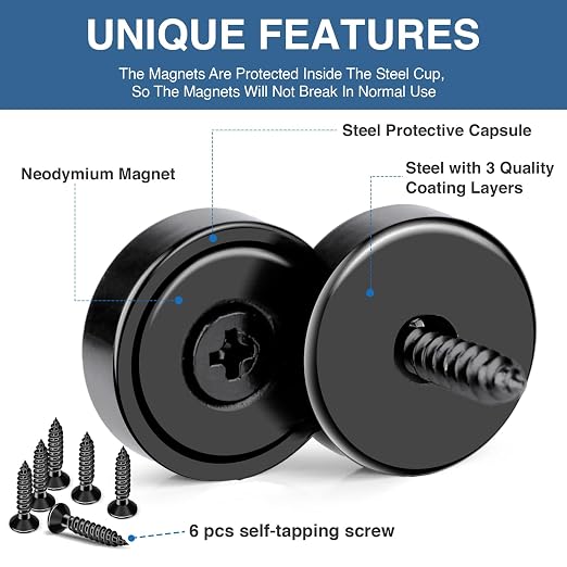 MIKEDE Rare Earth Neodymium Cup Magnets, 70LB Strong, 6 Pack - Image 6