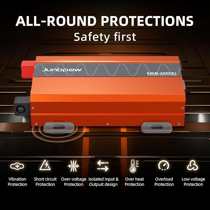2080W Pure Sine Wave Inverter, 12V DC to 110V/120V AC, 6000W Peak, 5V/2.1A USB - Image 5