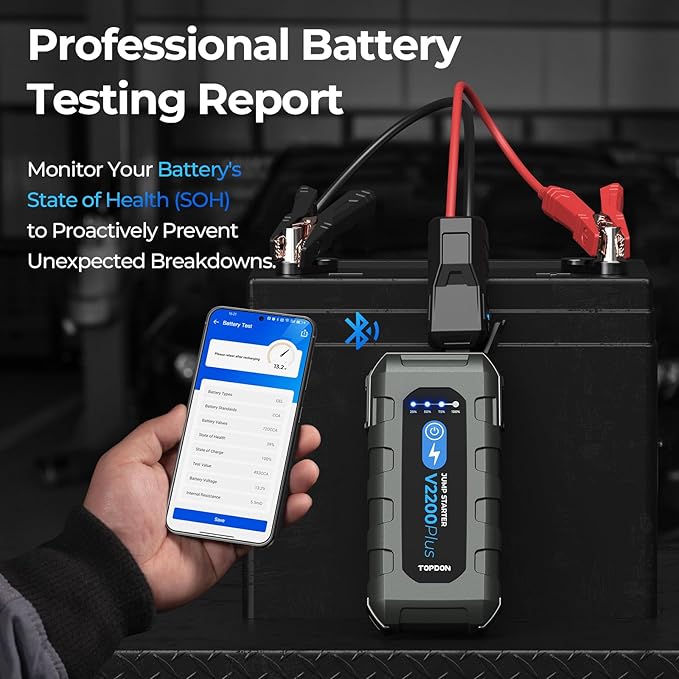 Car Battery Jump Starter and Battery Tester TOPDON 2-in-1 2200A Peak Jump - Image 4