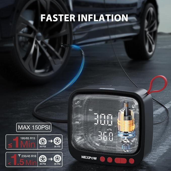 NEXPOW Tire Inflator Portable Air Compressor 150PSI 12V DC Air Pump - Image 2