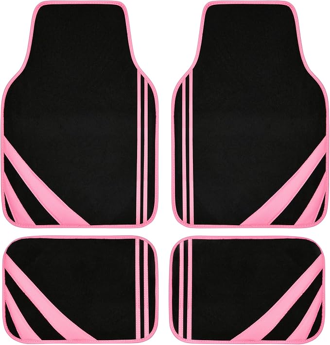 CAR PASS Pink Edge Faux Leather Car Floor Mats Universal Car Carpet Mats by CARPASS