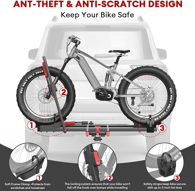 Hitch 2 EBike Rack with Ramp, 170lbs Capacity Electric Bike Carrier Foldable - Image 4