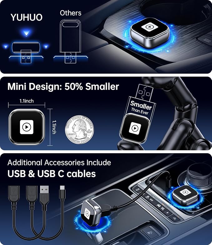 Wireless Carplay Adapter, 2025 Upgrade Mini USB Design - Image 3