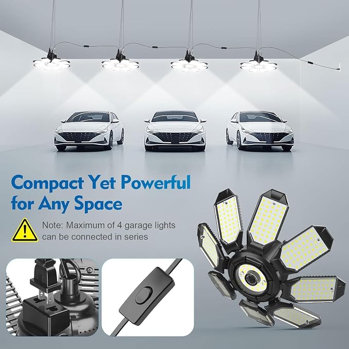 TANBABY Upgrade 250W LED Garage Lights Plug in 2 Pack, Total 50000LM Deformable - Image 3