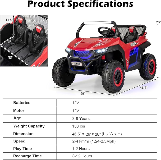 Costzon 2-Seater Ride on Car for Kids, 12V Kids' Electric Vehicles w/Remote - Image 7