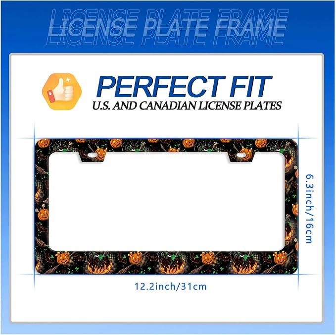 Halloween License Plate Frame Pumpkin Bats License Plate Stainless Steel Funny - Image 7