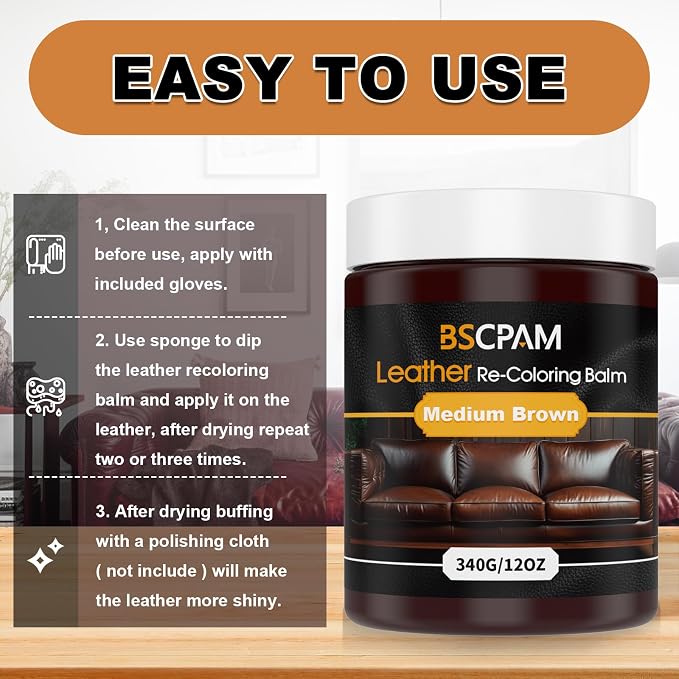 Medium Brown Leather Recoloring Balm, 12oz Leather Color Restorer - Image 5