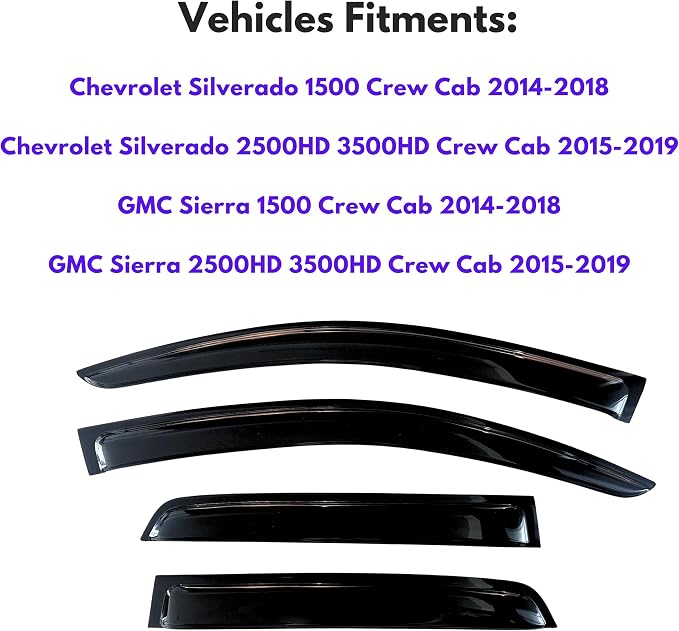 KPY Window Visor for 2014-2018 GMC Sierra & Chevrolet Chevy Silverado 1500 - Image 2